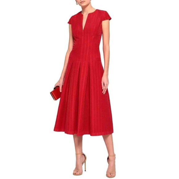 NWT Amanda Wakeley Womens Midi Dress Pleated Textured Black Old Money Rare US 10 - Picture 11 of 15